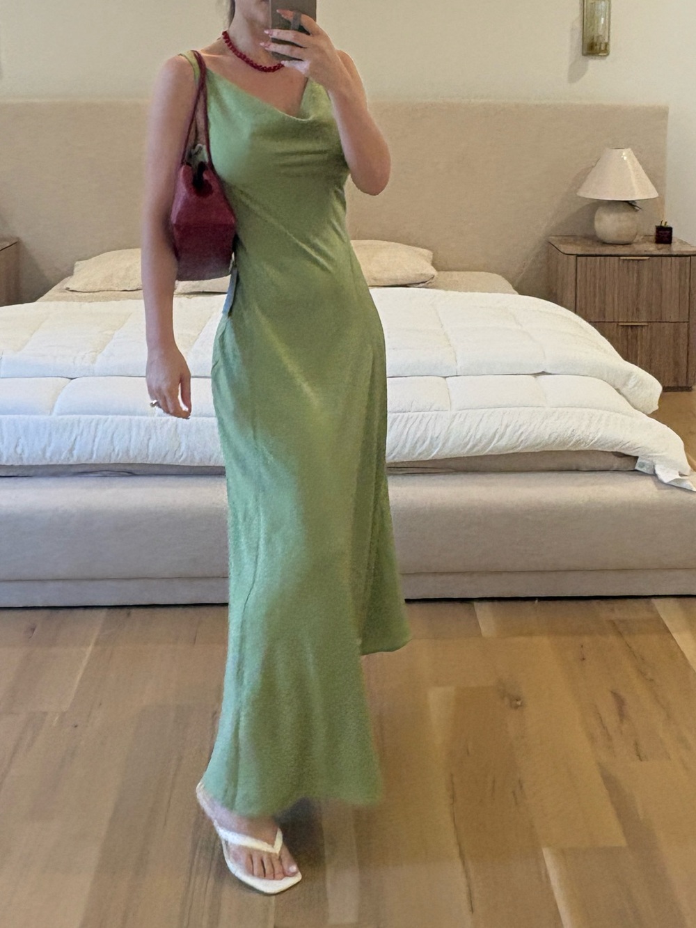 Wayf Olive Green Slip Maxi Dress with Cowl Neck